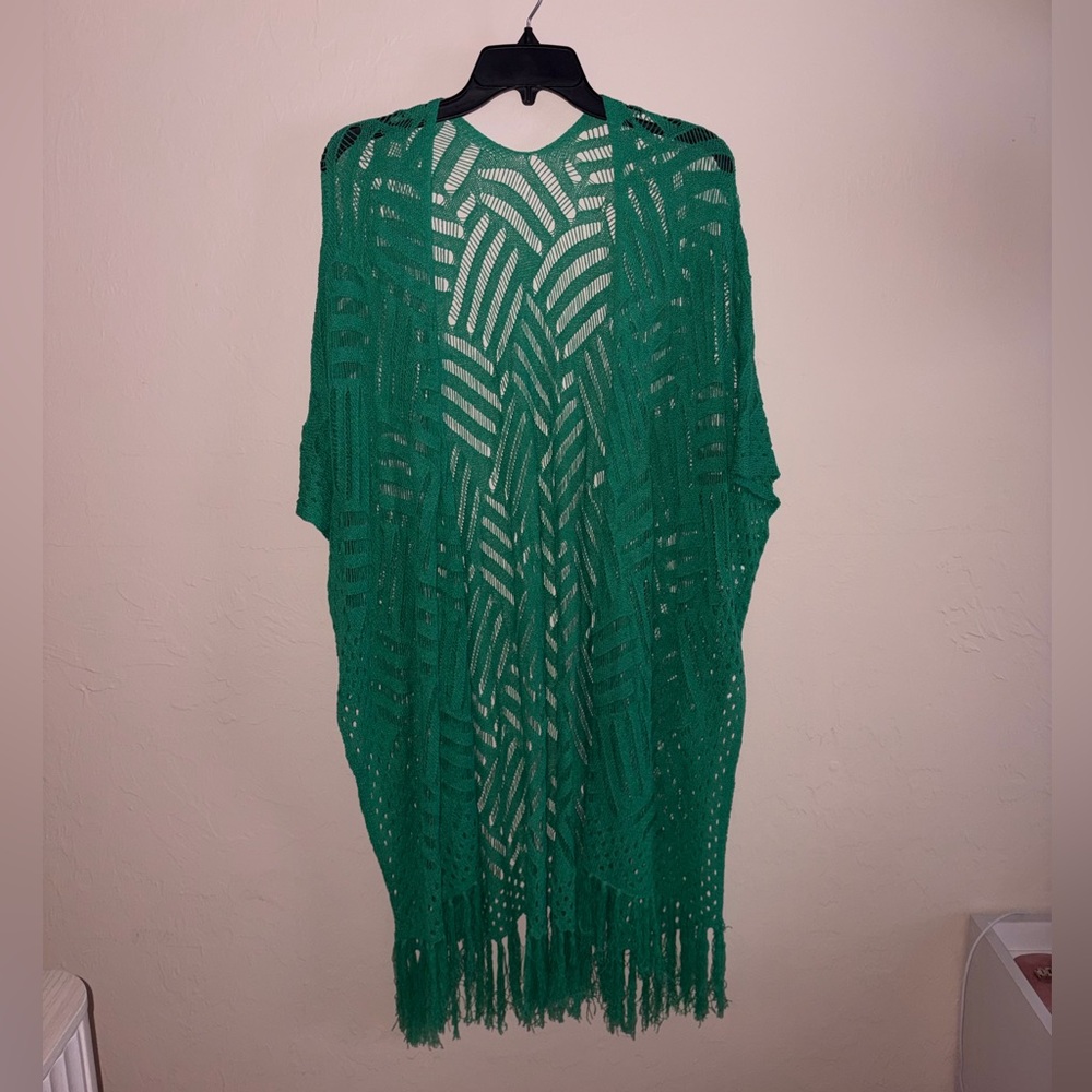 Green Crochet Fringe Kimono